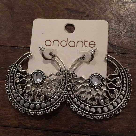 Crystal accent cresent moon earrings - Picture 3 of 3